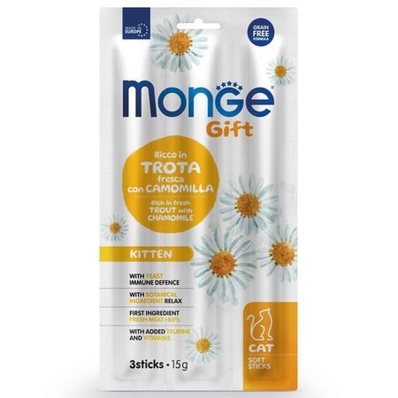 Monge Gift Kitten лакомство для котят Мягкие палочки со свежей форелью и ромашкой - 15 г 163₽