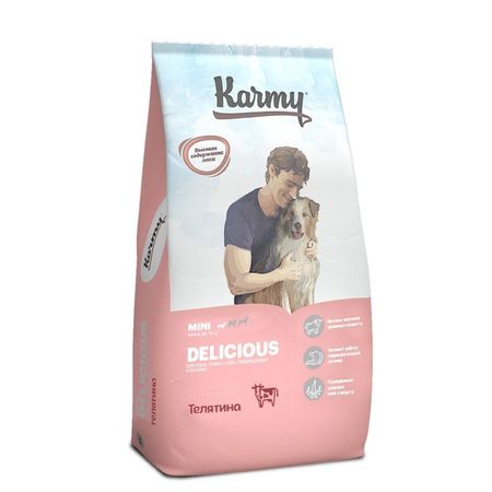 Karmy Delicious Mini полнорационный сухой корм для собак мелких пород привередливых в питании с телятиной - 10 кг 4454₽
