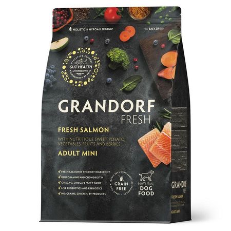 Grandorf Fresh Grain Free Dog Adult Mini Salmon amp Sweet Potato Сухой корм беззерновой с живыми пробиотиками для взрослых собак маленьких пород с ЛОСОСЕМ и бататом - 1 кг 1752₽