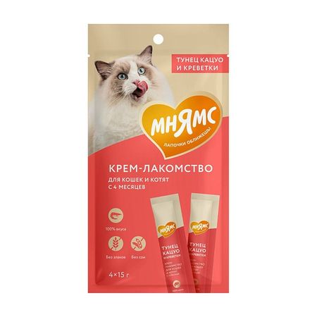 Мнямс крем-лакомство для кошек с тунцом Кацуо и креветками - 60 г 196₽