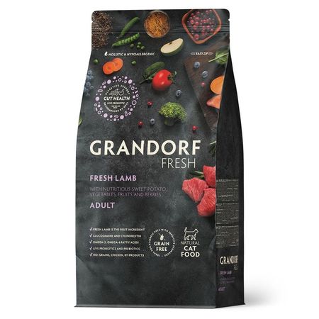 Grandorf Fresh Grain Free Cat Adult Medium amp Maxi Lamb amp Sweet Potato Сухой корм беззерновой с живыми пробиотиками для кошек с чувствительным пищеварением с ЯГНЕНКОМ и бататом - 400 г 1080₽