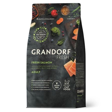 Grandorf Fresh Grain Free Cat Adult Salmon amp Sweet Potato Сухой корм беззерновой с живыми пробиотиками для кошек Сухой корм беззерновой с живыми пробиотиками для здоровья кожи и шерсти с ЛОСОСЕМ и бататом - 400 г 1069₽