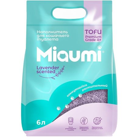 Miaumi Tofu Lavender Scented комкующийся наполнитель для кошек растительный с ароматом лаванды - 6 л 957₽