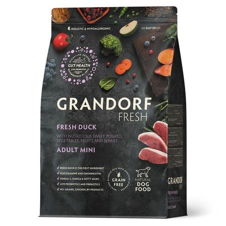 Grandorf Fresh Grain Free Dog Adult Mini Duck amp Sweet Potato Сухой корм беззерновой с живыми пробиотиками для взрослых собак маленьких пород с УТКОЙ и бататом - 1 кг 1752₽