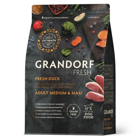 Grandorf Fresh Grain Free Dog Adult Medium  &amp; Maxi Duck  &amp; Sweet Potato Сухой корм беззерновой с живыми пробиотиками для взрослых собак средних и крупных пород с УТКОЙ и бататом