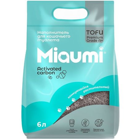 Miaumi Tofu Activated Carbon комкующийся наполнитель для кошек растительный с активированным углем - 6 л 793₽