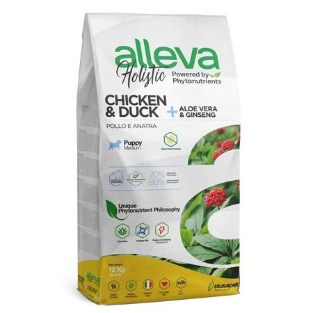 Alleva Holistic PuppyJunior Chicken amp Duck Maxi сухой корм для щенков и юниоров с КУРИЦЕЙ и УТКОЙ алое вера и женьшенем - 12 кг 13932₽