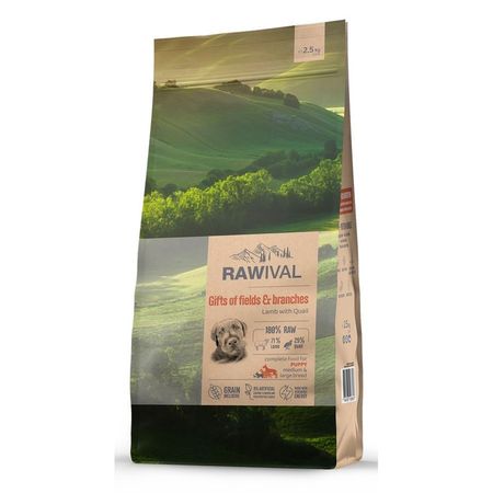 Rawival Gifts of Fields &amp;Branches сухой корм для щенков средних и крупных пород, с ягнёнком и перепелом - 2,5 кг