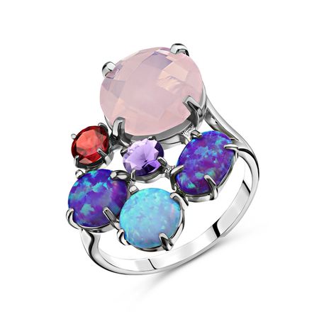 Серебряное кольцо с аметистом и гранатом с опалом и алпанитом 1790₽