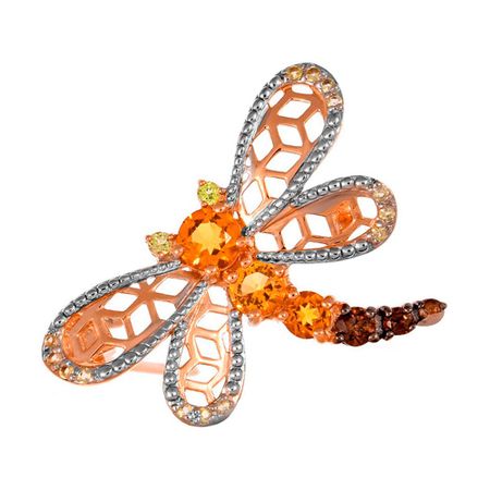 Золотая брошь Стрекоза с цитринами и хризолитами с раухтопазами 32990₽