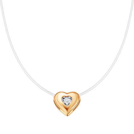 Серебряное колье на леске Сердце с фианитом и позолотой 990₽