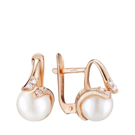 Золотые серьги с жемчугом и фианитами 63990₽