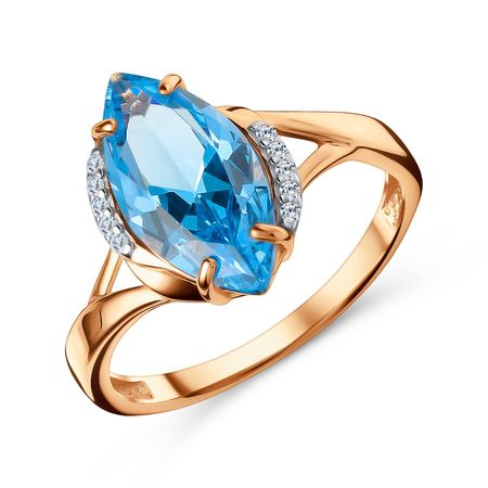 Золотое кольцо с топазом Sky и фианитами с родированием 28990₽