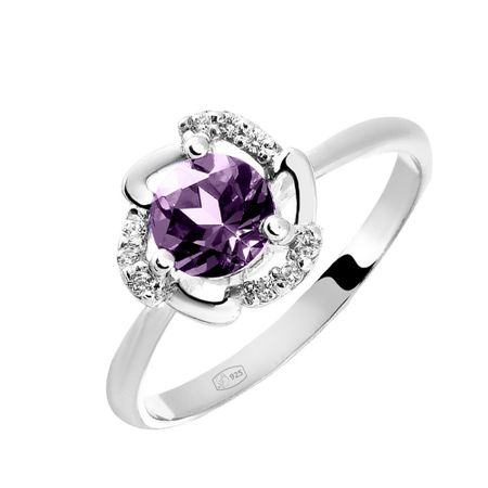 Серебряное кольцо с аметистом и фианитами с родированием 590₽