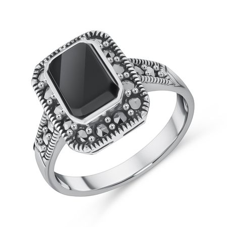 Серебряное кольцо с ониксом и марказитами SWAROVSKI с чернением 2590₽
