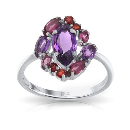 Серебряное кольцо с аметистами и гранатом с родолитами 990₽