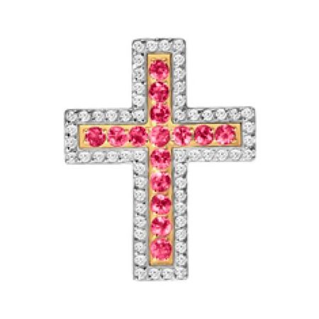 Золотая подвеска Крест с рубинами и бриллиантами с родированием 134990₽