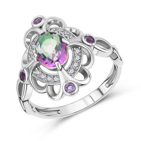 Серебряное кольцо с мистиком аметистами и фианитами 2790₽