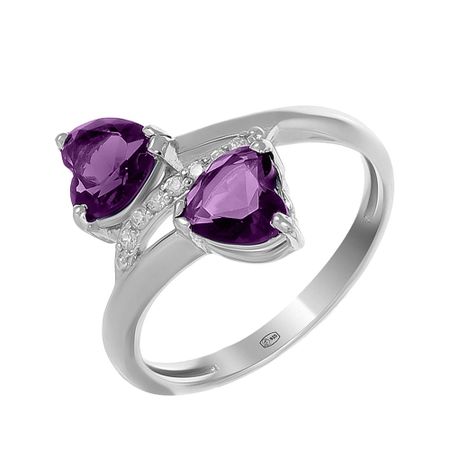 Серебряное кольцо с аметистами и фианитами с родированием 1290₽