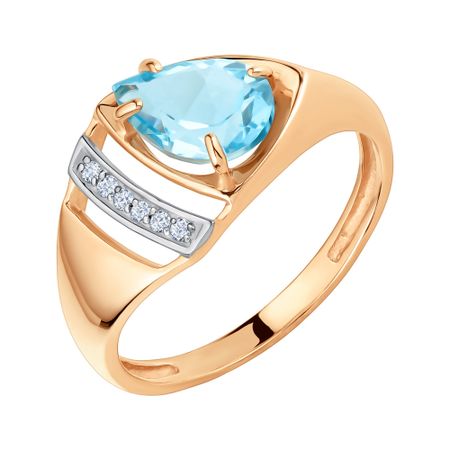 Золотое кольцо с топазом Sky и фианитами с родированием 21990₽