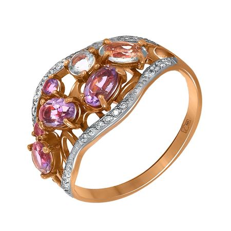 Золотое кольцо с аметистами и топазами с фианитами и родированием 31990₽