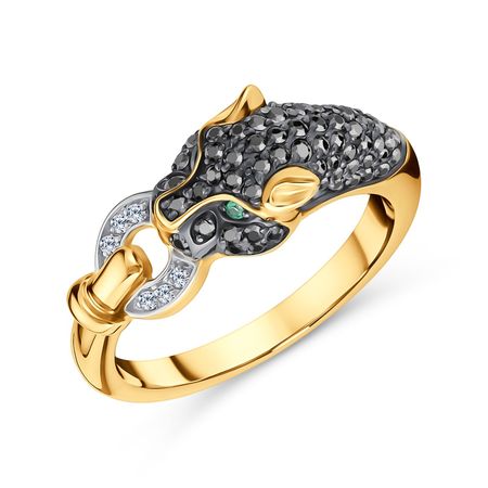 Золотое кольцо Пантера с изумрудами и бриллиантами 154990₽