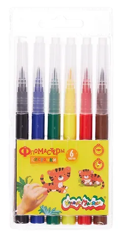 Фломастеры 06цв "Каляка-Маляка" кисточки, кругл.корпус, легкосмываемые, блистер