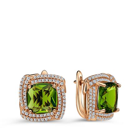 Серебряные серьги с хризолитом и фианитами 8890₽