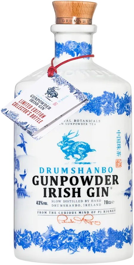 Drumshanbo Gunpowder Irish Gin in a ceramic bottle