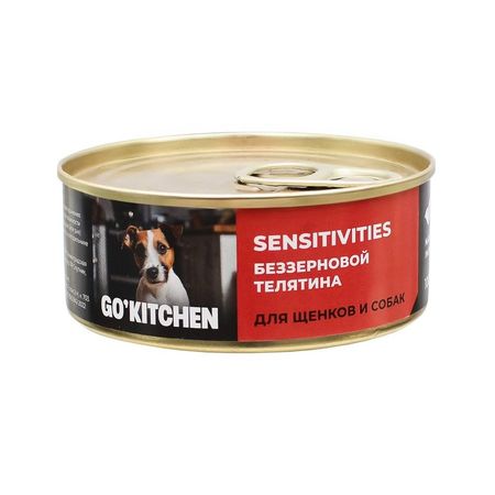 Go Kitchen Корм влажный корм для щенков и собак беззерновой с чувствительным пищеварением с телятиной в консервах - 100 г 198₽