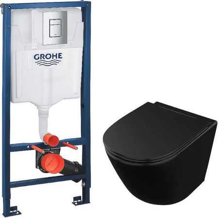 Комплект унитаза Owl 1975 Vind Cirkel-H OWLT190305 с инсталляцией Grohe Rapid SL 38772001 с сиденьем Микролифт и клавишей смыва Хром 40581₽