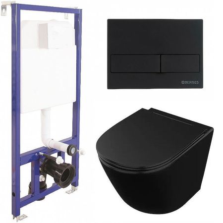 Комплект унитаза Owl 1975 Vind Cirkel-H OWLT190305 с инсталляцией Berges Wasserhaus Novum L5 040215 с сиденьем Микролифт и Черной матовой клавишей смыва 31453₽