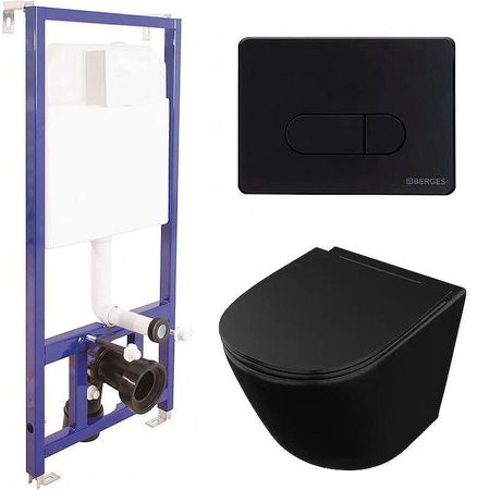 Комплект унитаза Owl 1975 Vind Cirkel-H OWLT190305 с инсталляцией Berges Wasserhaus Novum D5 040235 с сиденьем Микролифт и Черной матовой клавишей смыва 31453₽