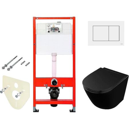 Комплект унитаза Owl 1975 Vind Cirkel-H OWLT190305 с инсталляцией Tece Base 9400413 с сиденьем Микролифт и Белой клавишей смыва