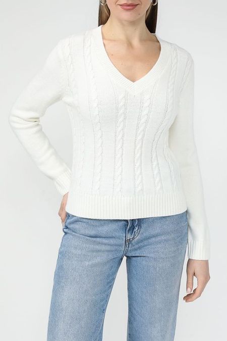 Пуловер с V-вырезом с узором косы BELUCCI 1972₽