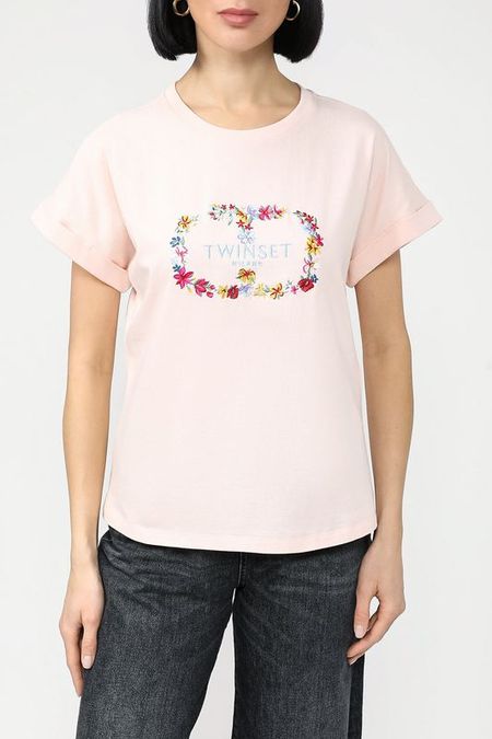 Хлопковая футболка с принтом TWINSET 8090₽