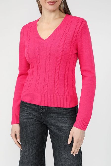 Пуловер с V-вырезом с узором косы BELUCCI 1972₽