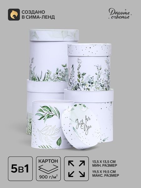 Набор круглых коробок 5 в 1 «Простая нежность», 19.5×19.5 - 13.5×13.5 см