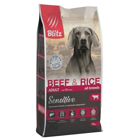 Blitz Adult Sensitive сухой корм для собак с говядиной и рисом - 15 кг 6601₽