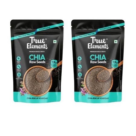 True Elements Chia Seeds 1 кг от - Sabja Seeds | Полезные семена для контроля веса | Семена для еды | Диетические закуски | Упаковка 500 г из 2 шт.