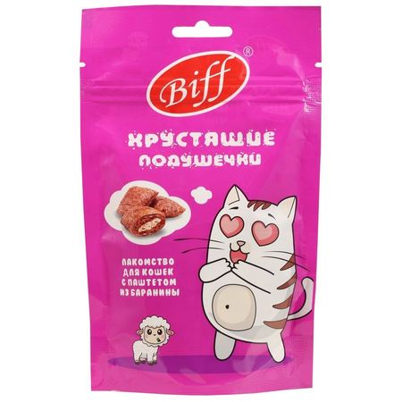 Biff лакомства для кошек хрустящие подушечки с паштетом из баранины - 60 г 77₽