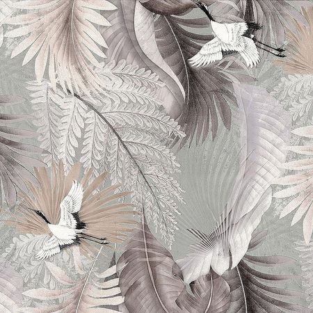 Обои Prima Italiana Volare 80471 Винил на флизелине 10610 ЗеленыйСиреневыйБежевый ПтицыЛистья 5200₽