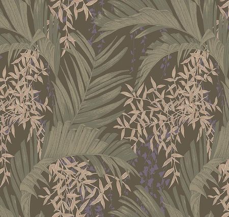 Обои Milassa Okinava Ok4 005 Флизелин 11005 ЗеленыйБежевыйСиреневый Листья 6765₽