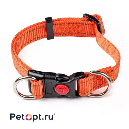PetOpt Ошейник светоотражающий нейлон регулируемый с фиксатором Оранжевый L-30ммХ45-70см Конструкция quotдва кольца quot фастекс 942₽