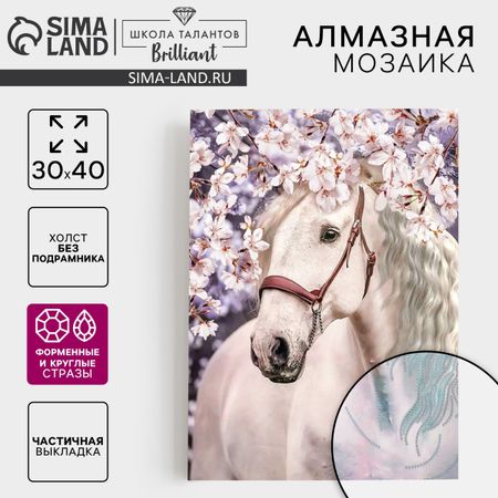 Алмазная мозаика с частичным заполнением и форменными стразами на холсте