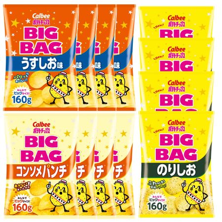 [Potato chips] Calbee potato chips big bag, 3 types assorted, 12 bags in total
