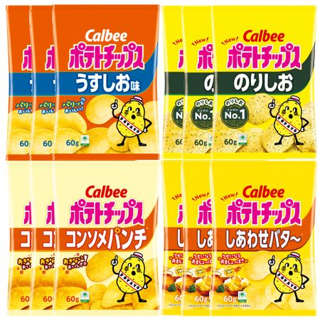 [Картофельные чипсы] Картофельные чипсы Calbee 4 вида ассорти всего 12 пакетов