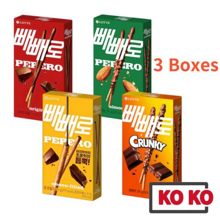 [LOTTE] Набор из 3 шоколадных палочек PEPERO / Оригинал / Миндаль / Choco Field (Ню) / Хрустящий Original 54g 3 boxes