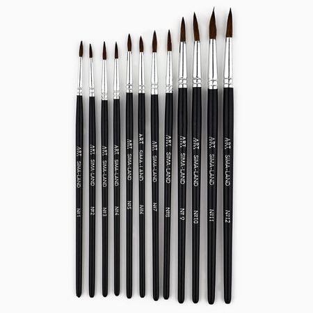 Кисть для рисования, набор пони круглые, 12 шт. № 1,2,3,4,5,6,7,8,9,10,11,12