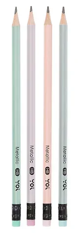 Карандаш ч/гр с ластиком "Metallic" ассорти, Yoi